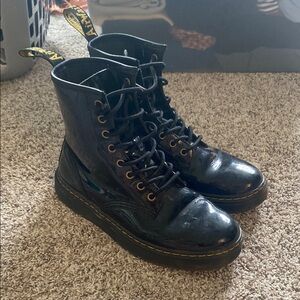 Dr. Martens Black Combat Moto Boots with Glossy Leather